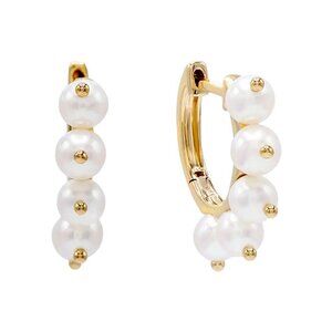 Pearl and gold baby hoop Statement Huggies sterling silver gold jewelry